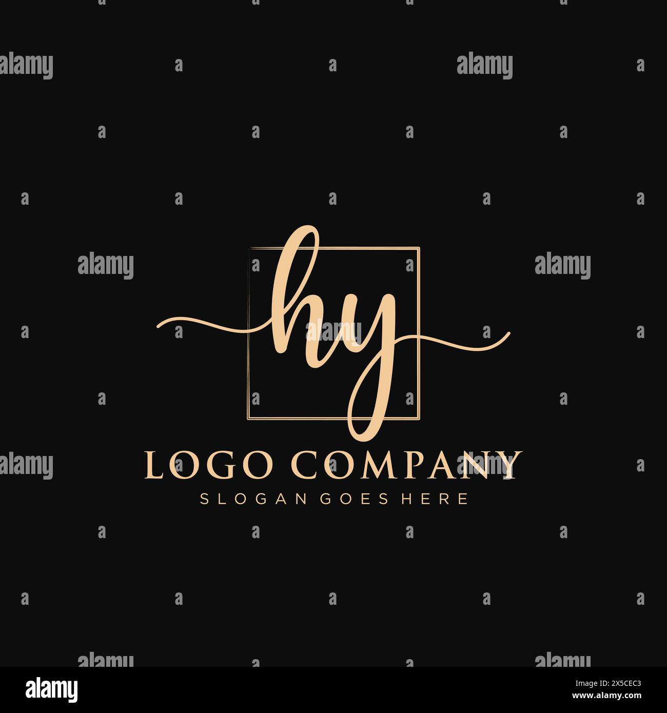 HY Initial handwriting logo with rectangle Stock Vector
