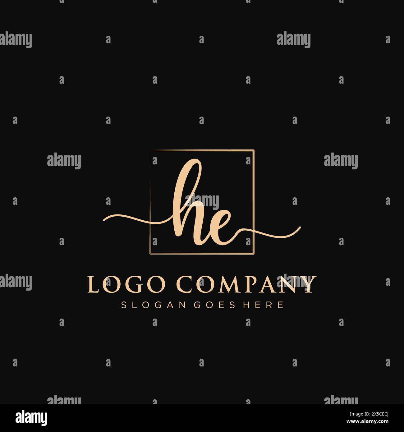 HE Initial handwriting logo with rectangle Stock Vector
