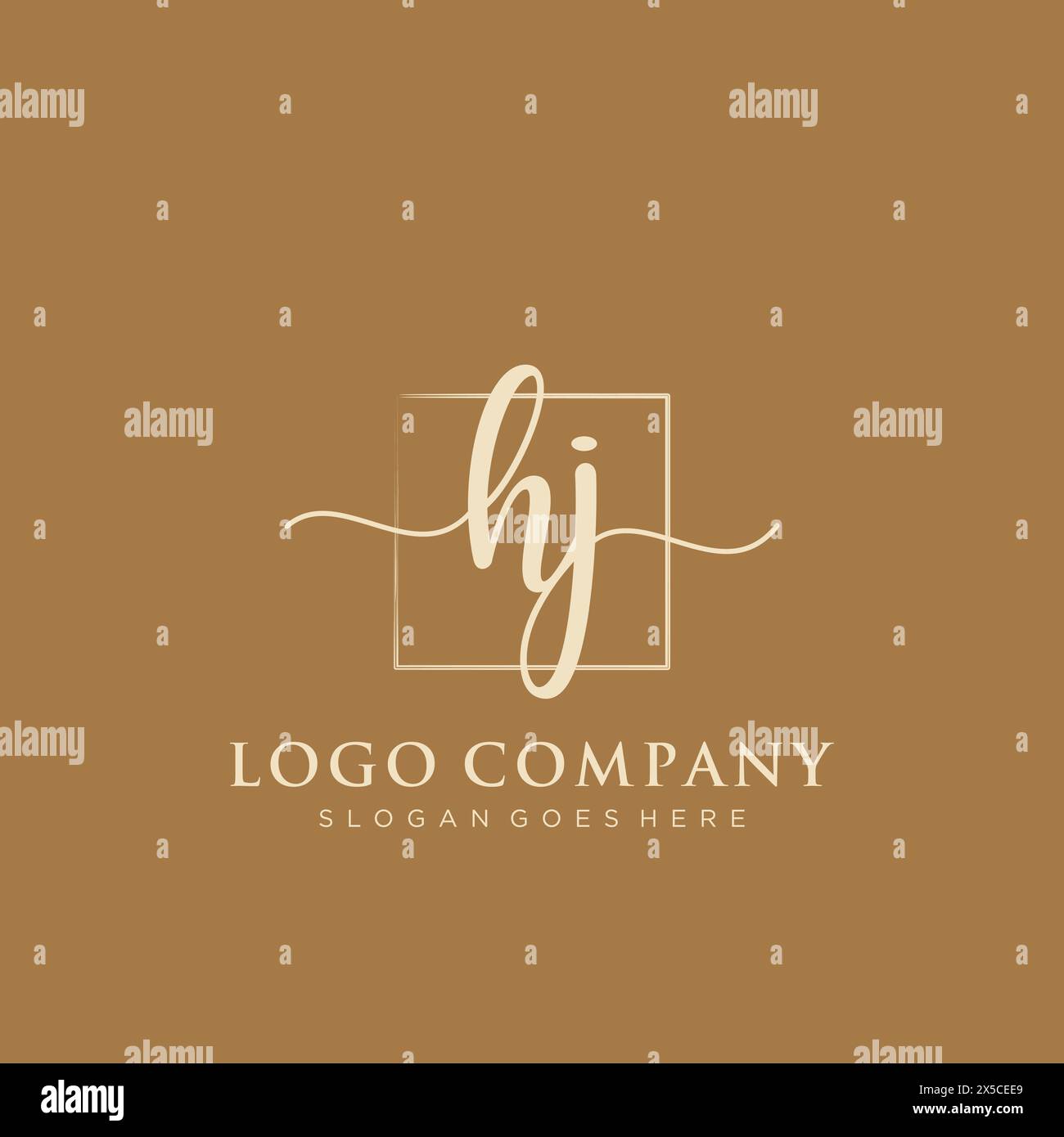 HJ Initial handwriting logo with rectangle Stock Vector
