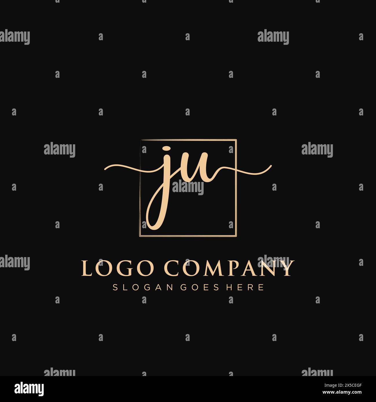 JU Initial handwriting logo with rectangle Stock Vector