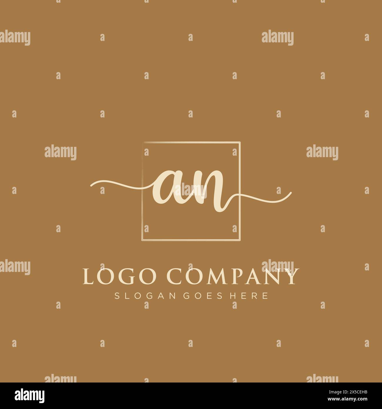 AN Initial handwriting logo with rectangle Stock Vector