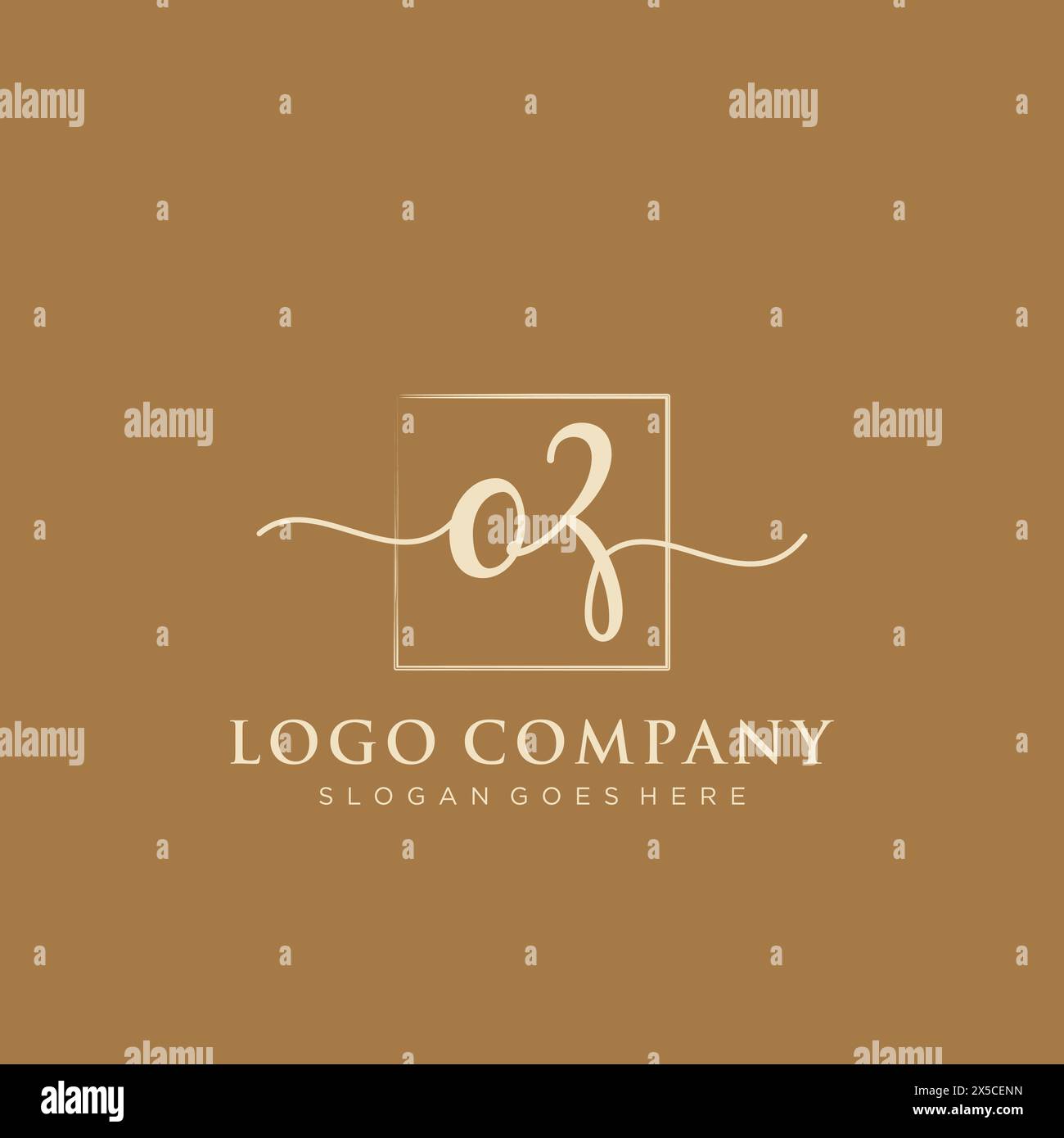 OZ Initial handwriting logo with rectangle Stock Vector