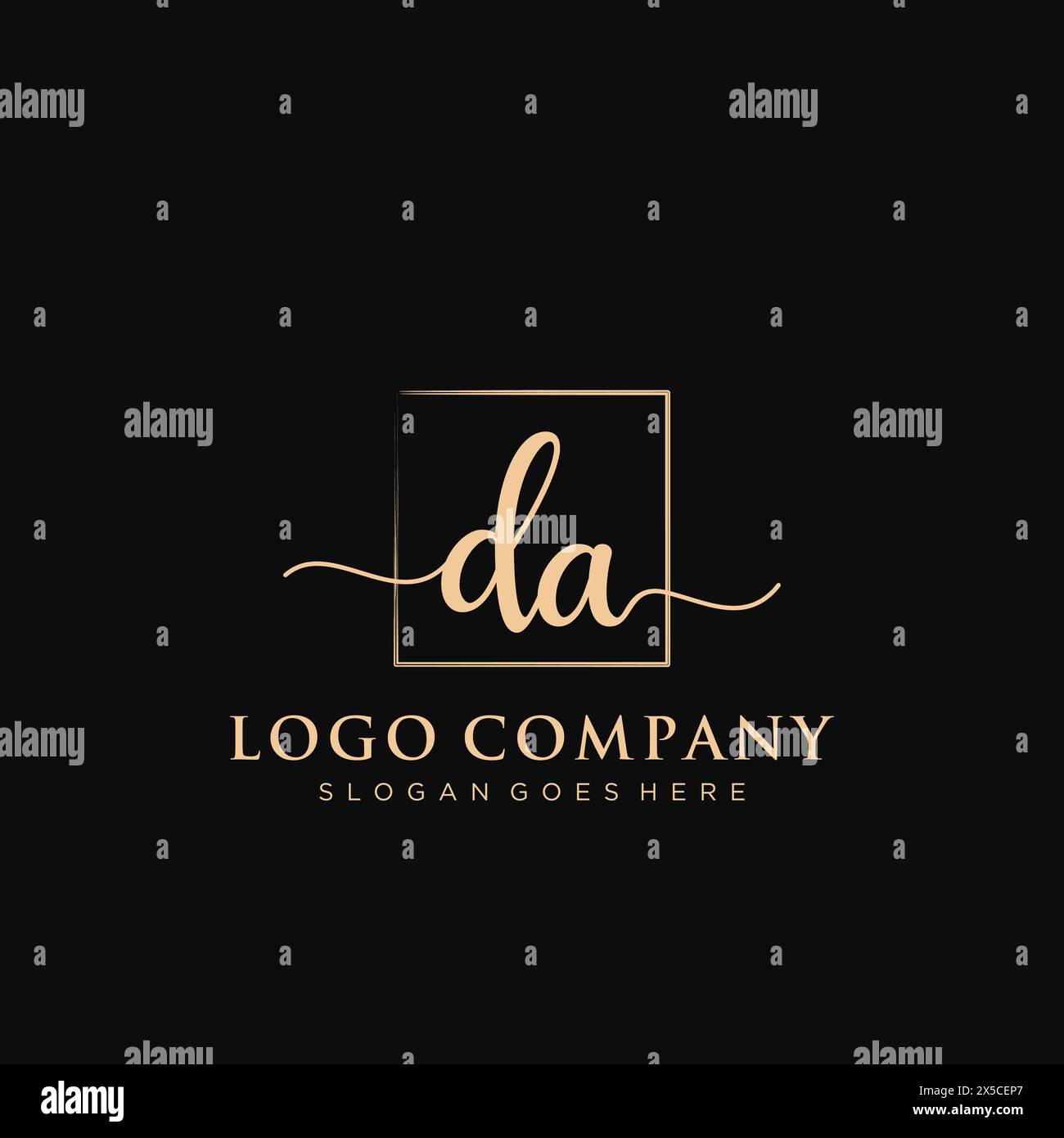 DA Initial handwriting logo with rectangle Stock Vector