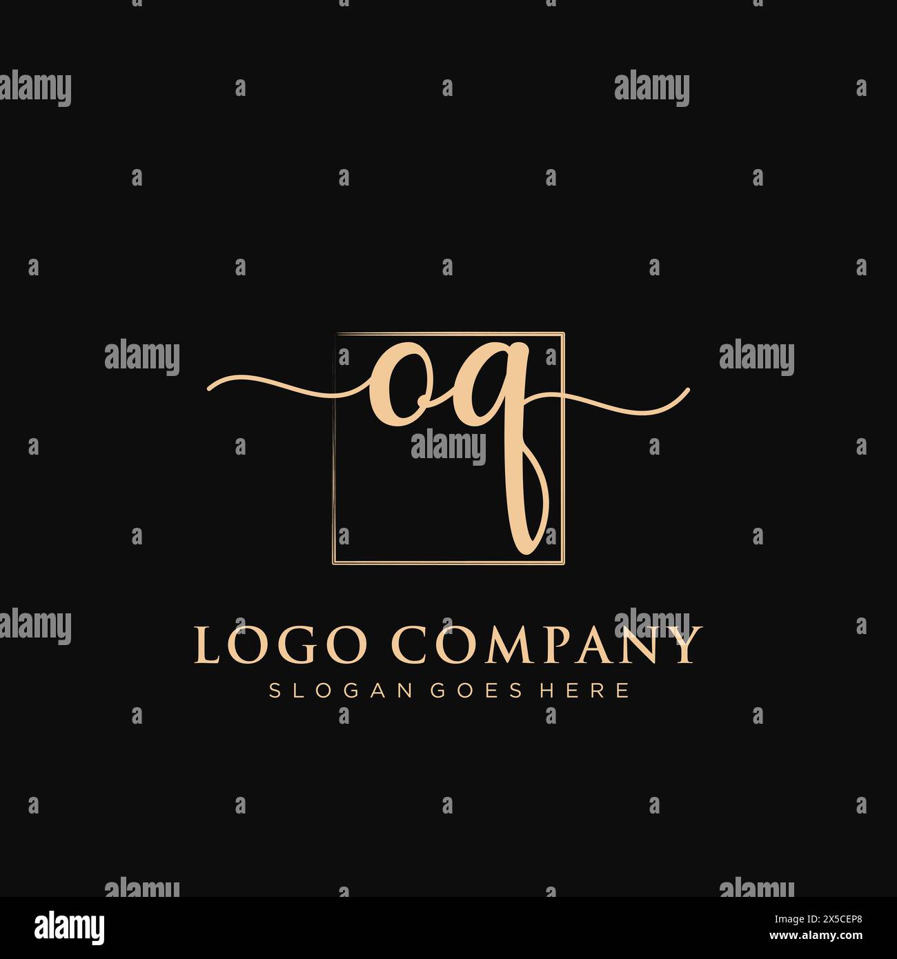 OQ Initial handwriting logo with rectangle Stock Vector
