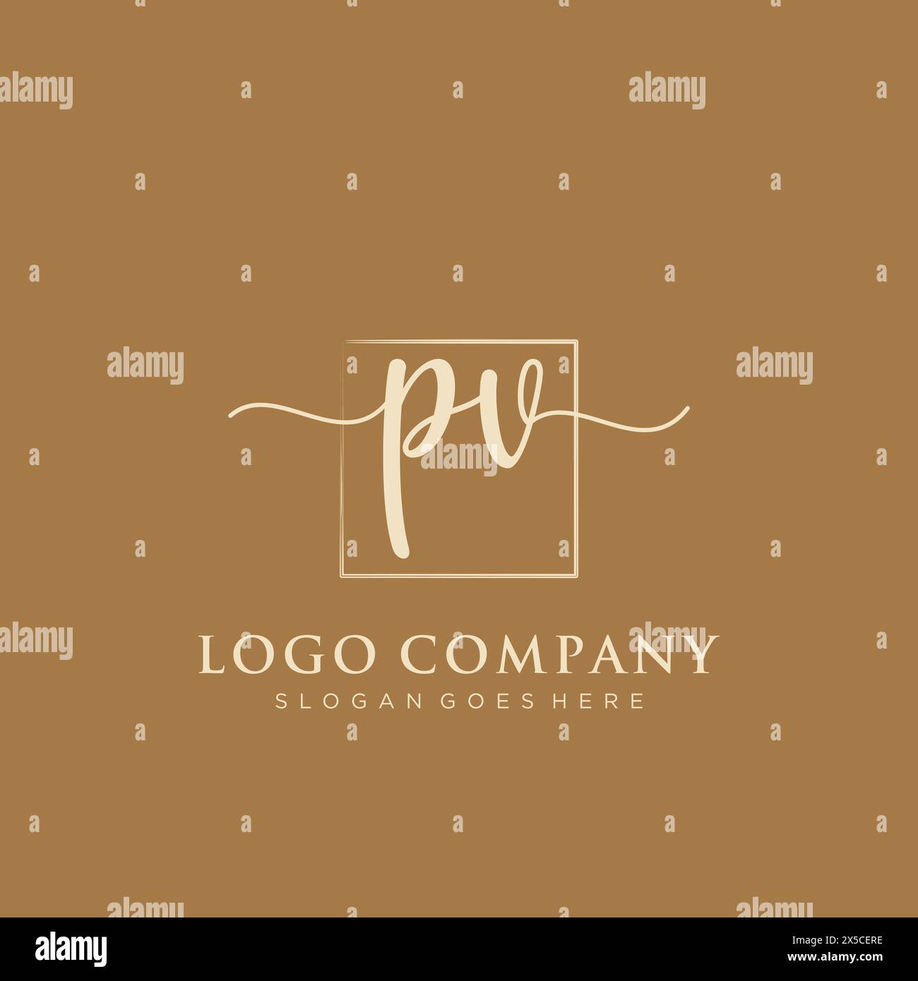 PV Initial handwriting logo with rectangle Stock Vector
