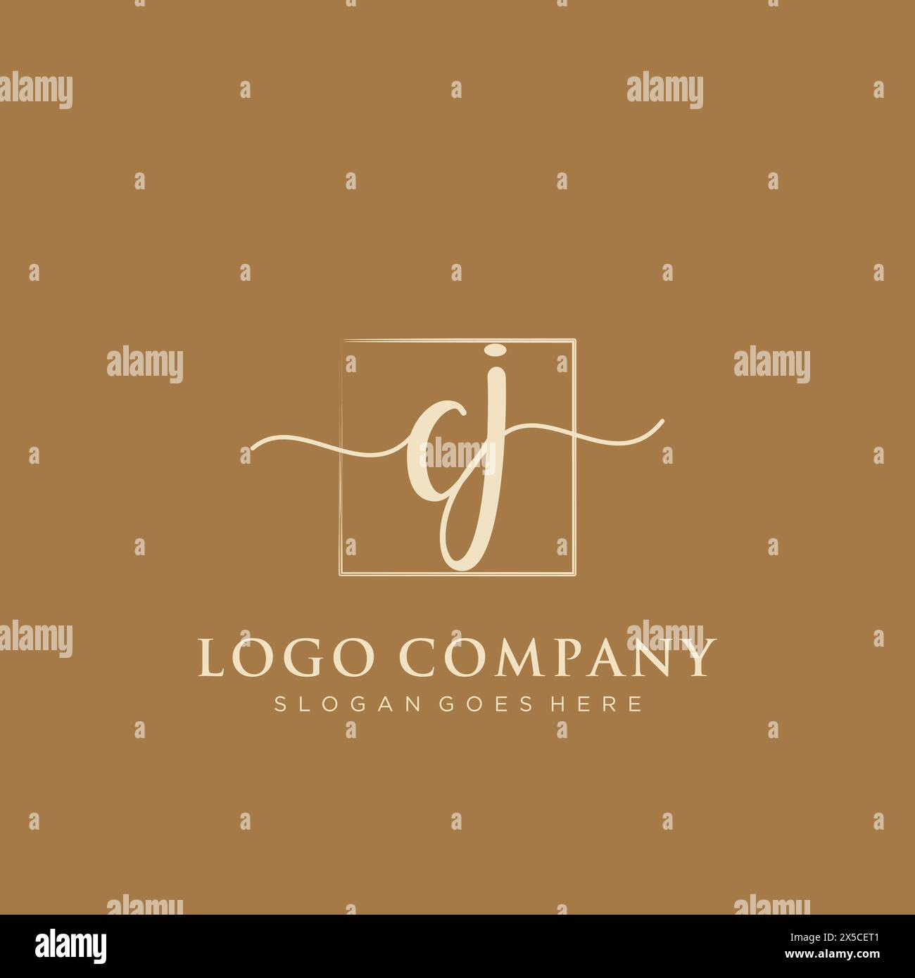 CJ Initial handwriting logo with rectangle Stock Vector