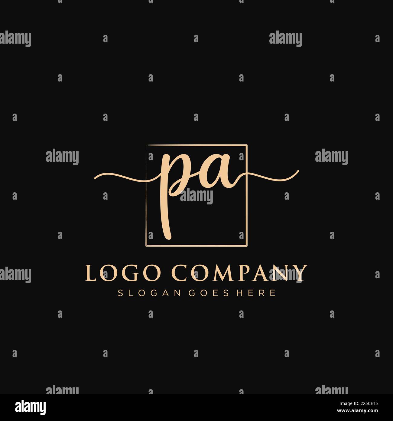PA Initial handwriting logo with rectangle Stock Vector
