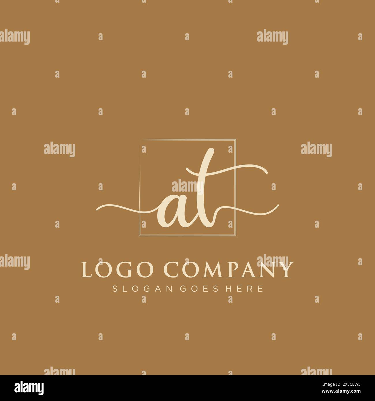 AT Initial handwriting logo with rectangle Stock Vector