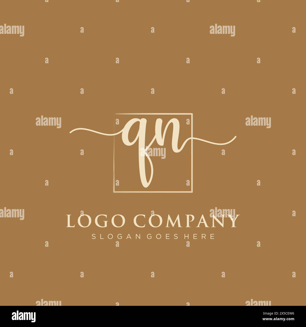 QN Initial handwriting logo with rectangle Stock Vector