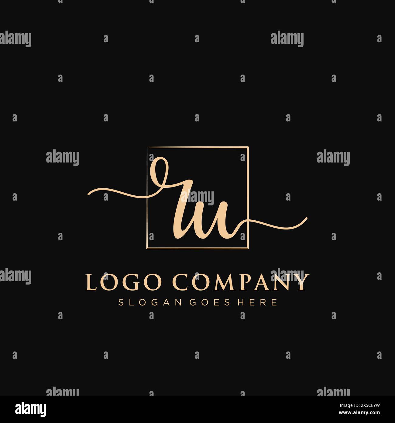 RU Initial handwriting logo with rectangle Stock Vector