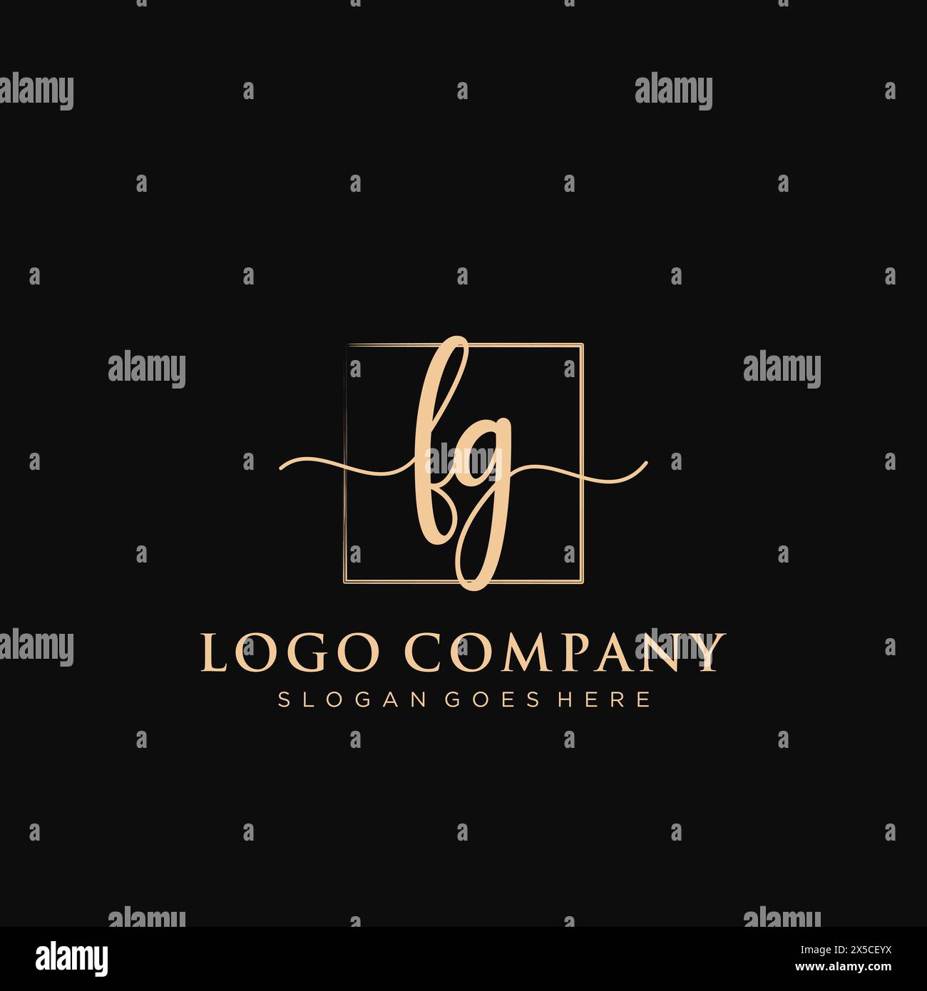 FG Initial handwriting logo with rectangle Stock Vector