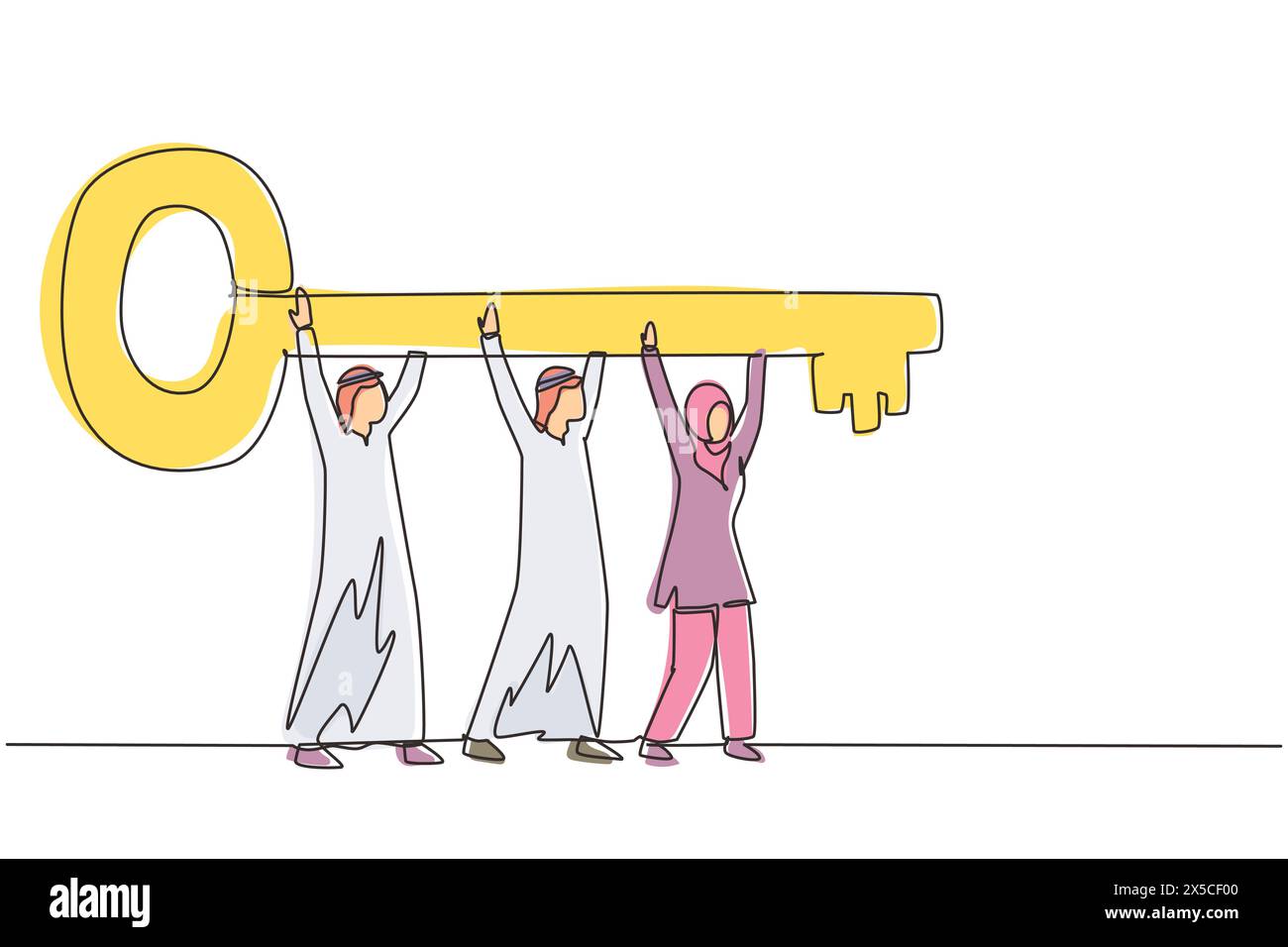 Single continuous line drawing business teamwork key of success concept ...