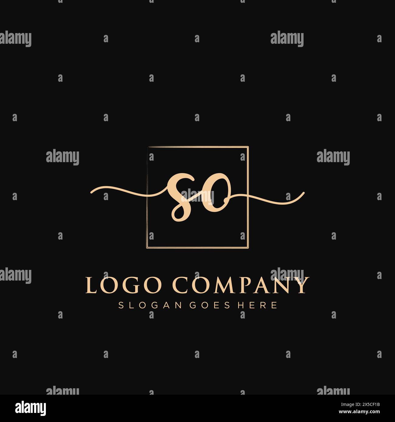 SO Initial handwriting logo with rectangle Stock Vector
