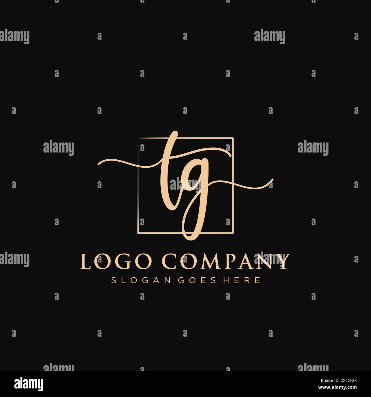 TG Initial handwriting logo with rectangle Stock Vector