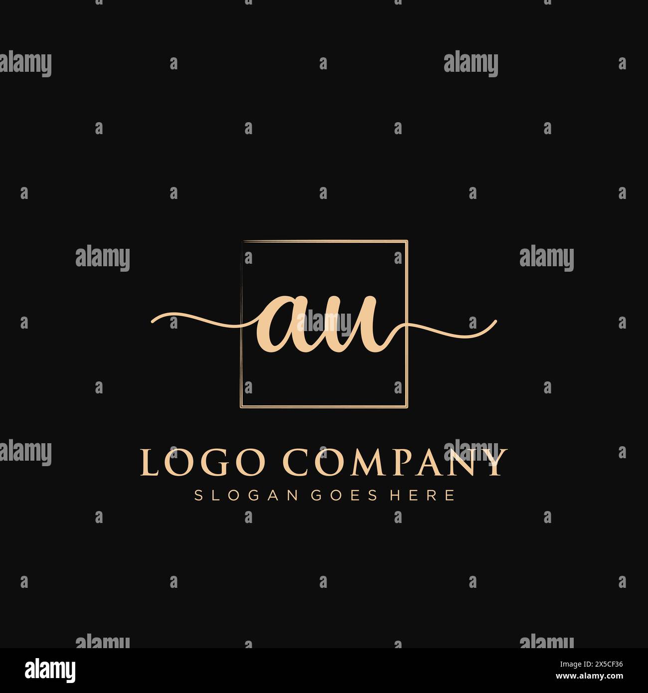 AU Initial handwriting logo with rectangle Stock Vector
