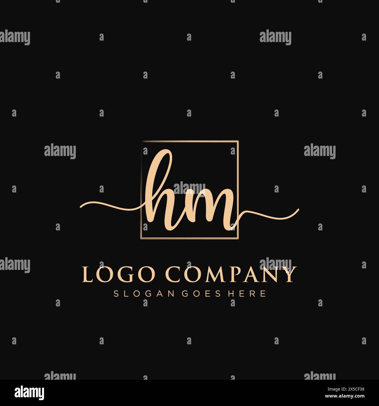 HM Initial handwriting logo with rectangle Stock Vector