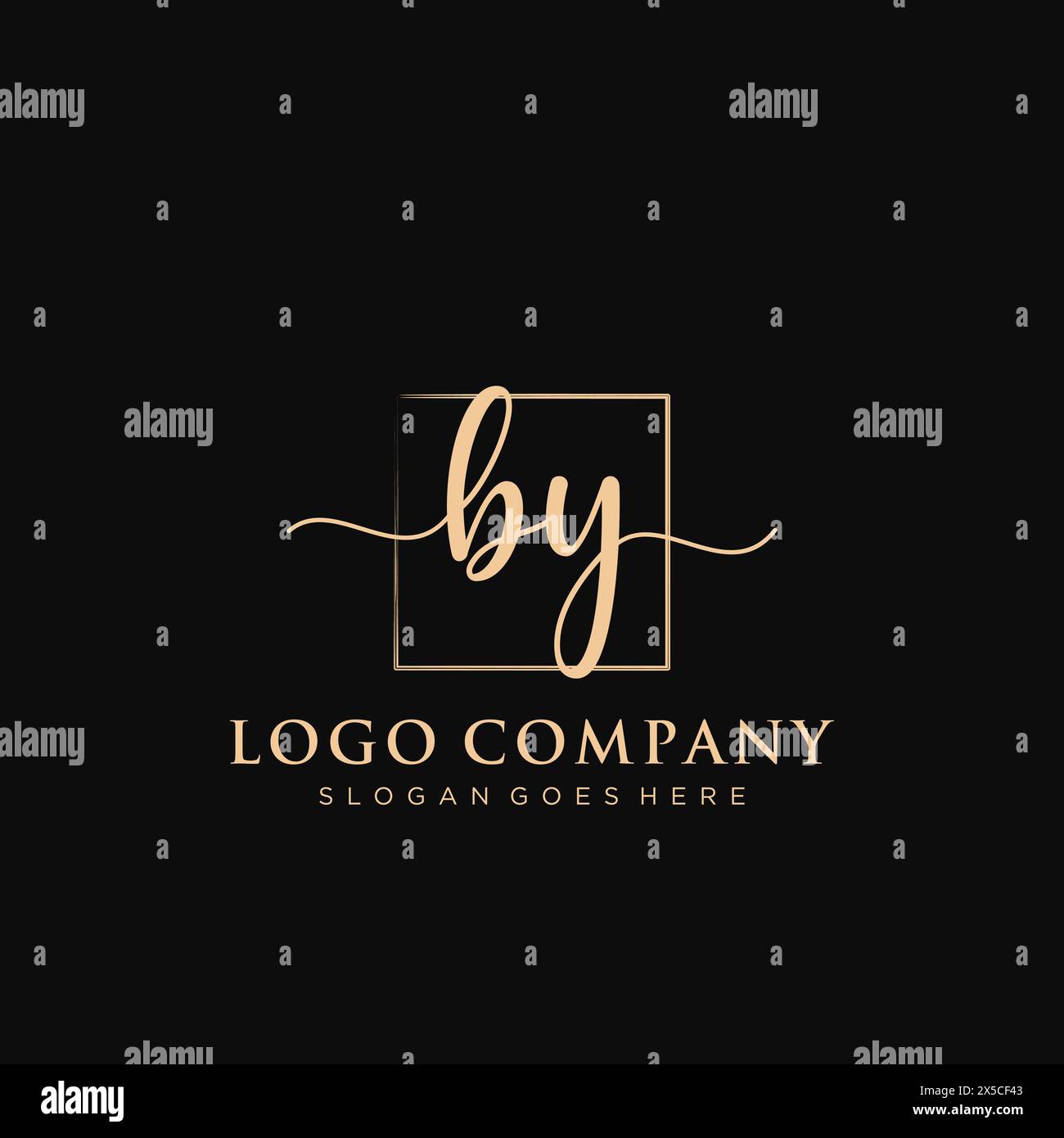 BY Initial handwriting logo with rectangle Stock Vector