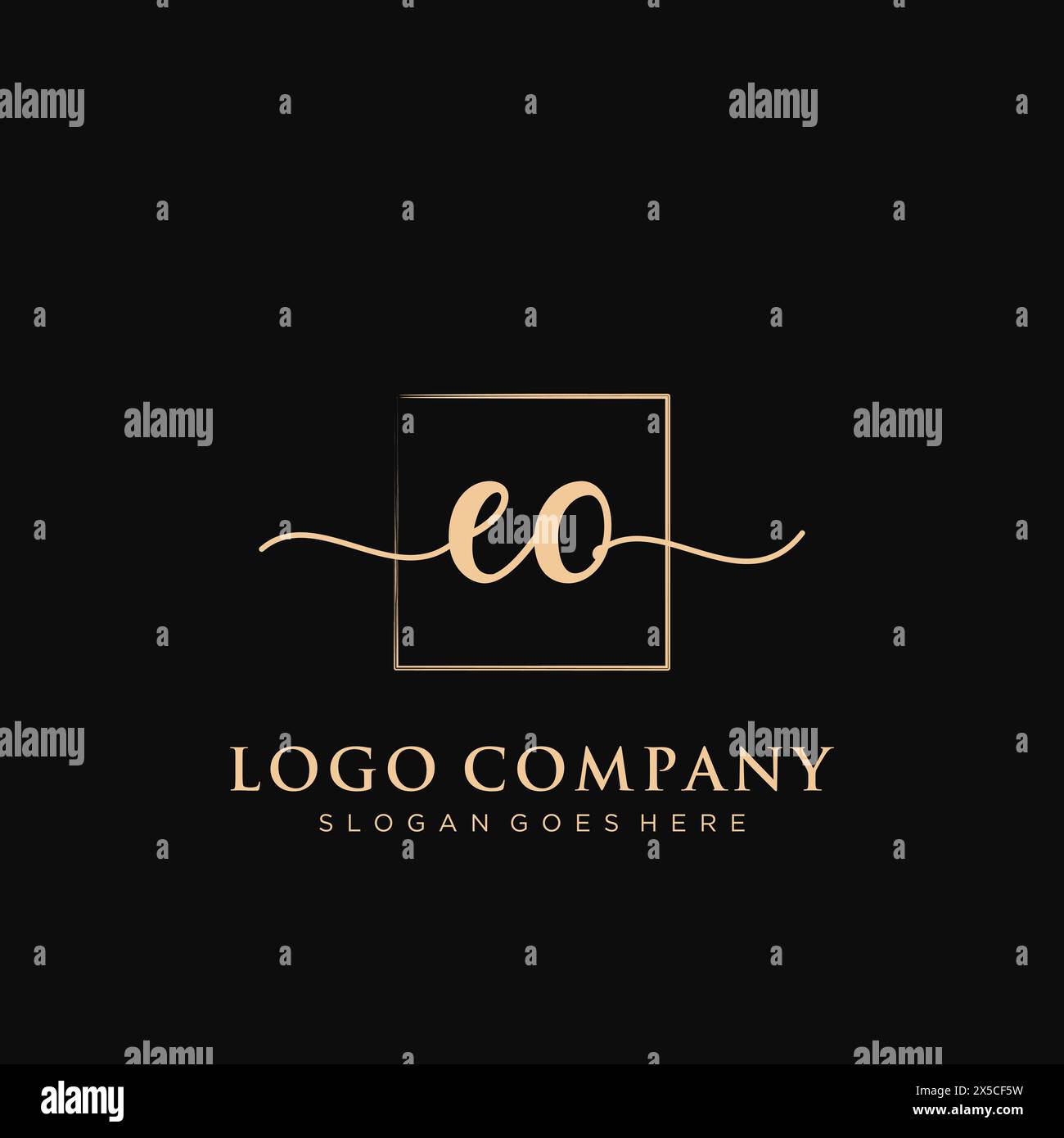 EO Initial handwriting logo with rectangle Stock Vector