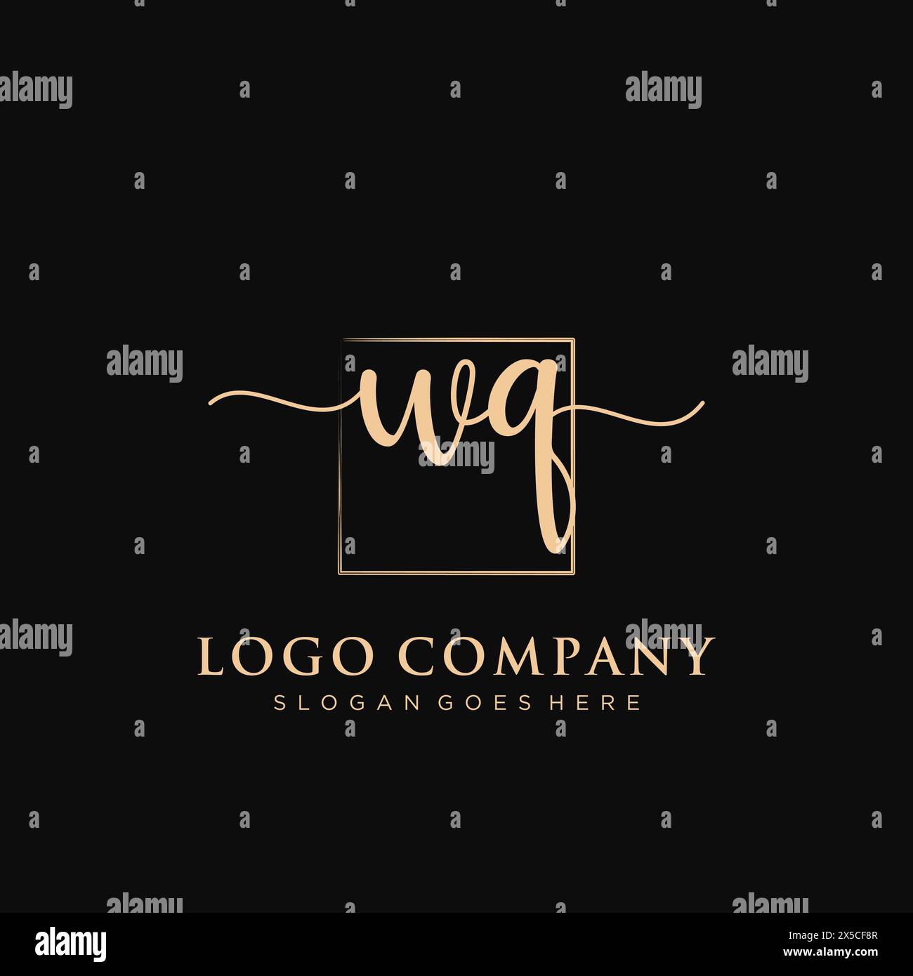 WQ Initial handwriting logo with rectangle Stock Vector