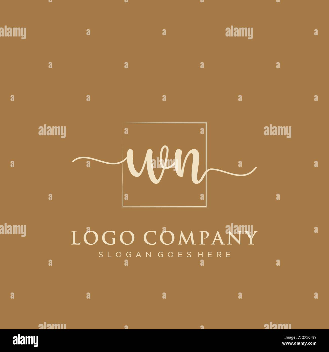 WN Initial handwriting logo with rectangle Stock Vector