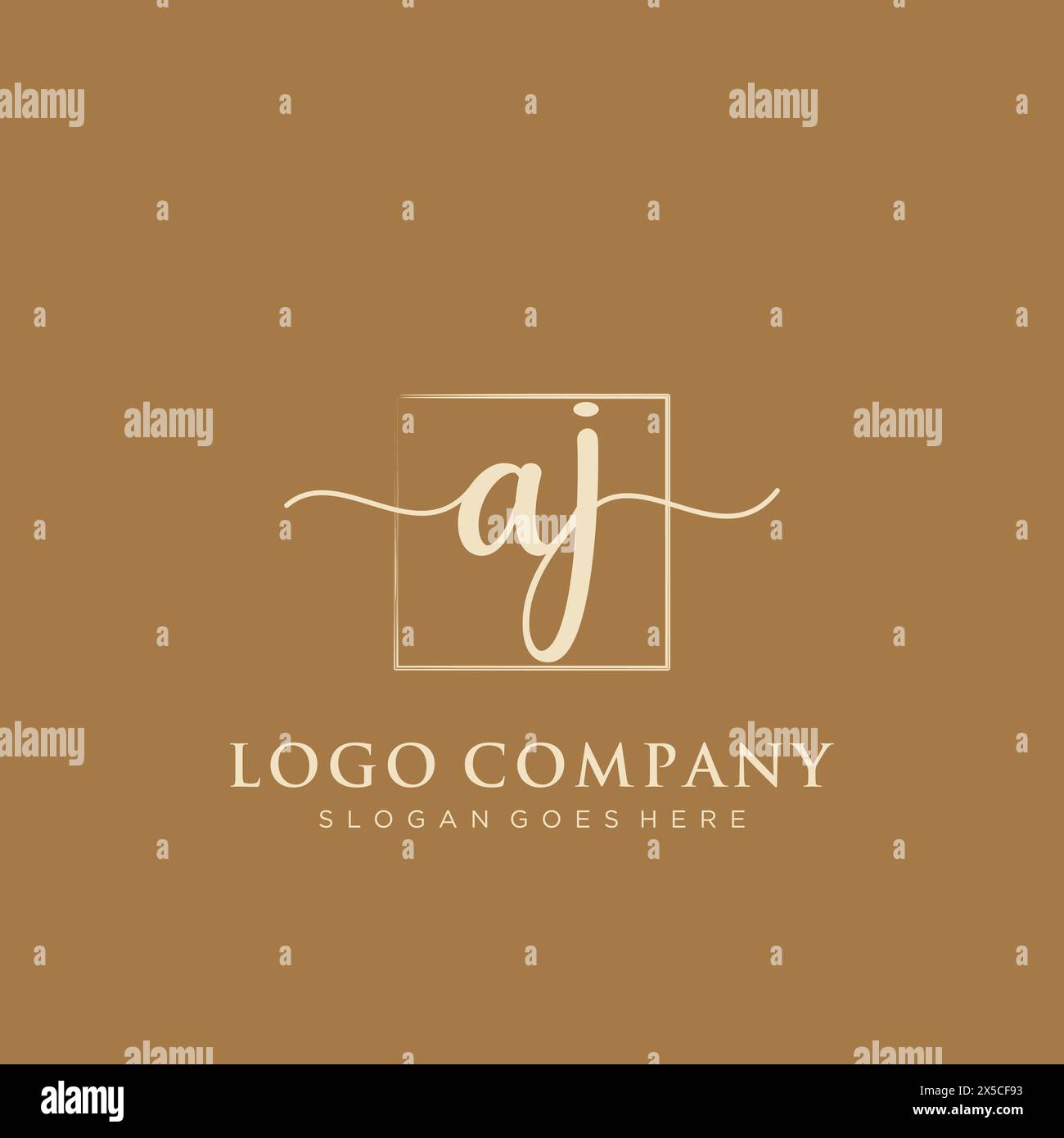 AJ Initial handwriting logo with rectangle Stock Vector
