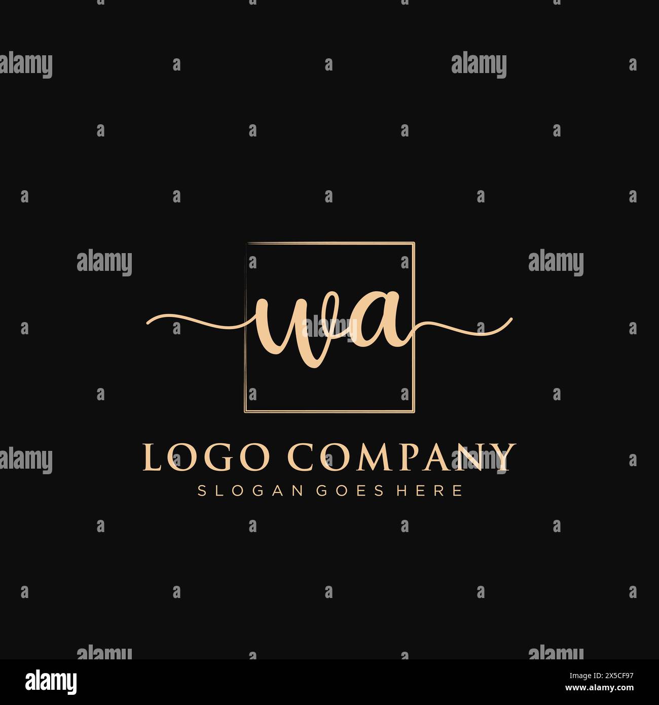 WA Initial handwriting logo with rectangle Stock Vector