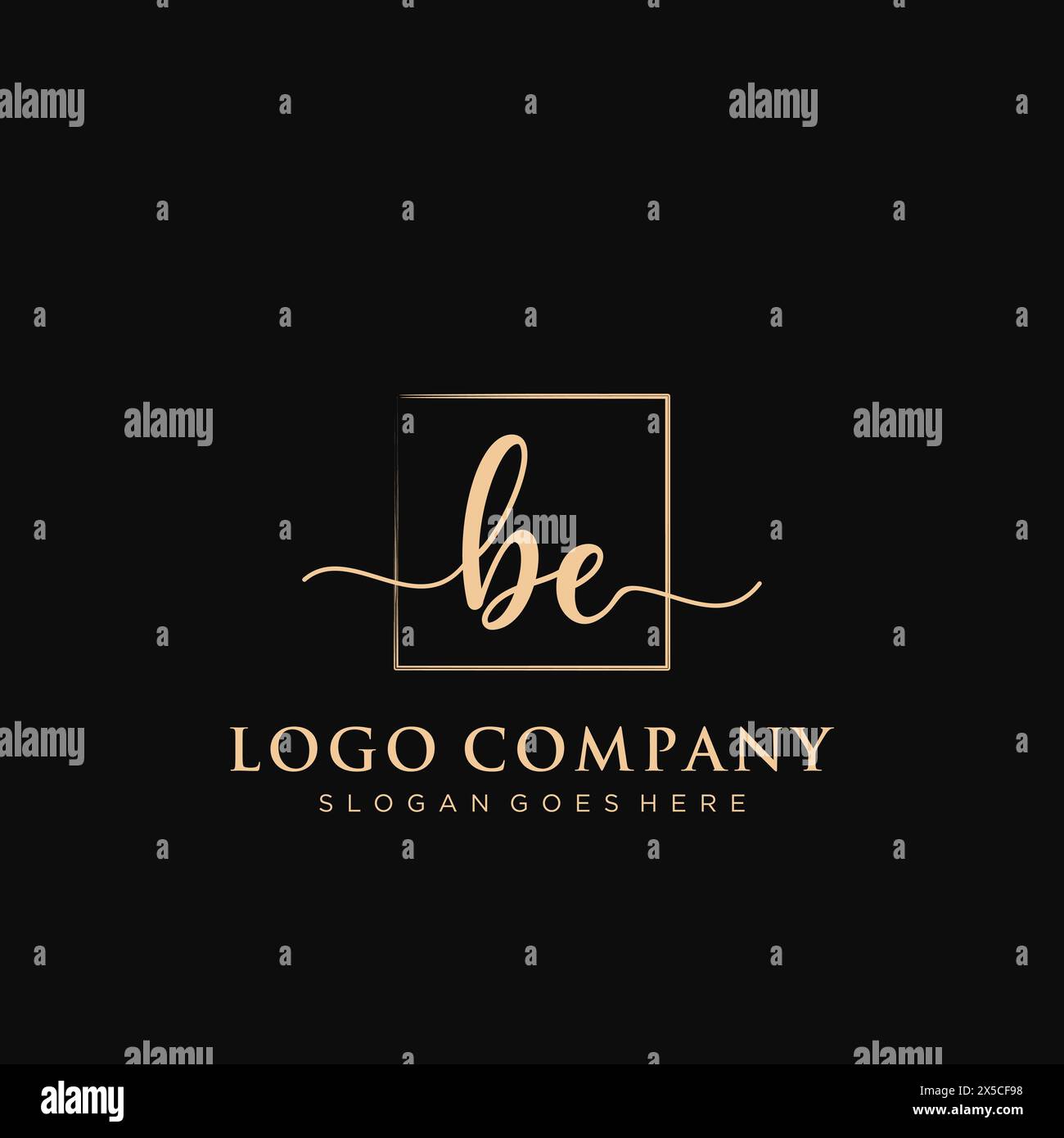 BE Initial handwriting logo with rectangle Stock Vector