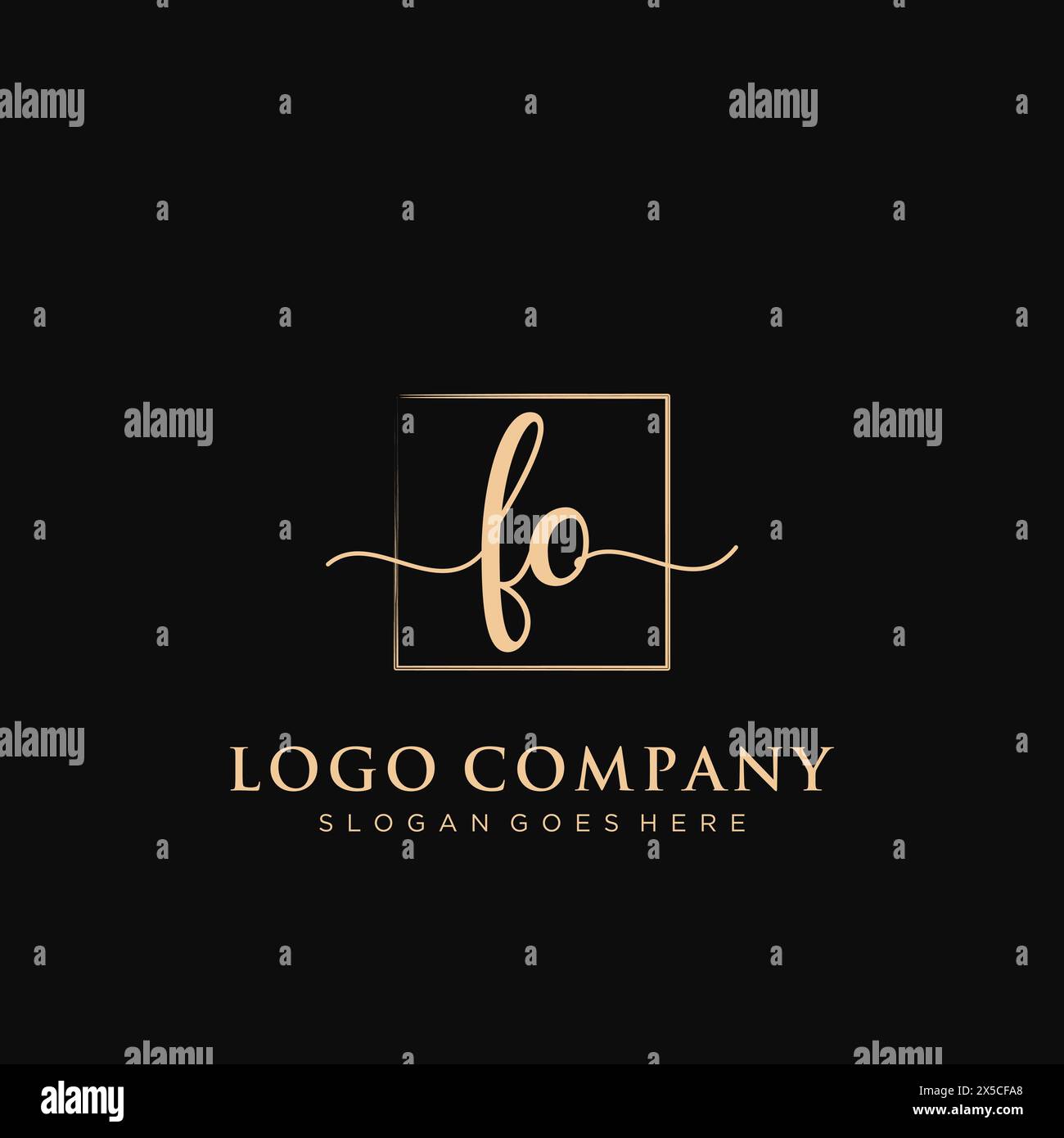 FO Initial handwriting logo with rectangle Stock Vector