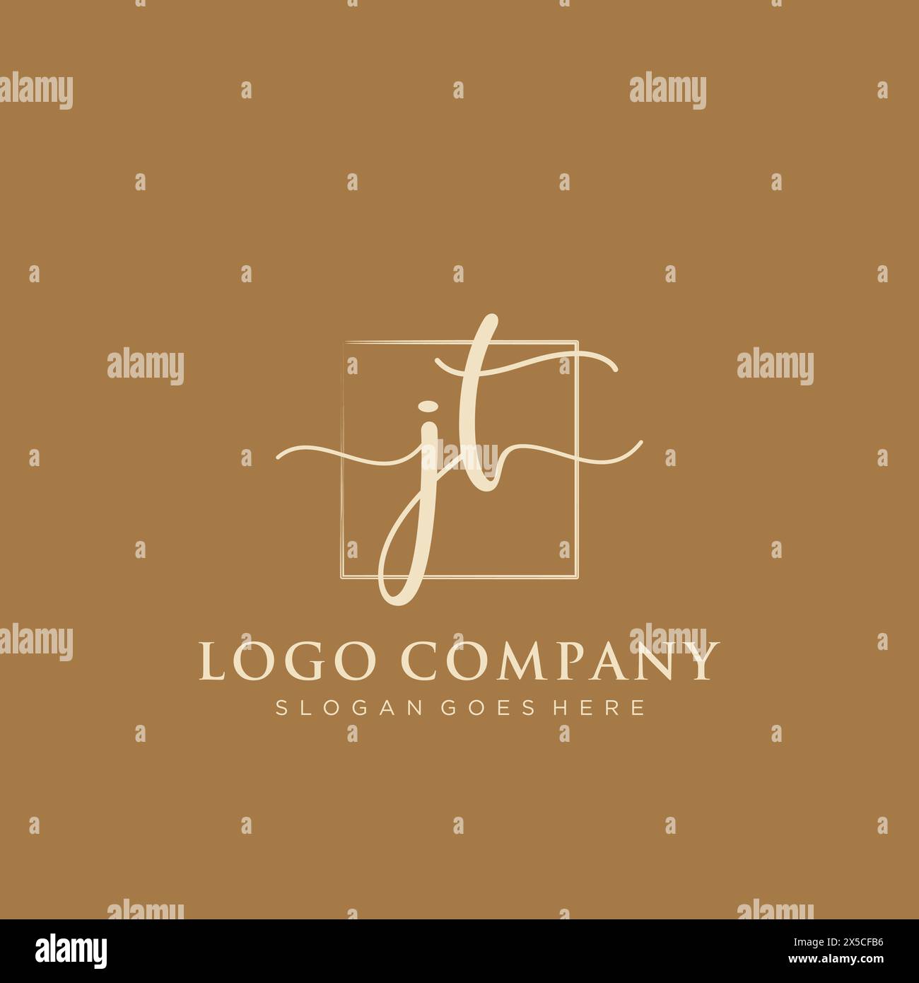 JT Initial handwriting logo with rectangle Stock Vector