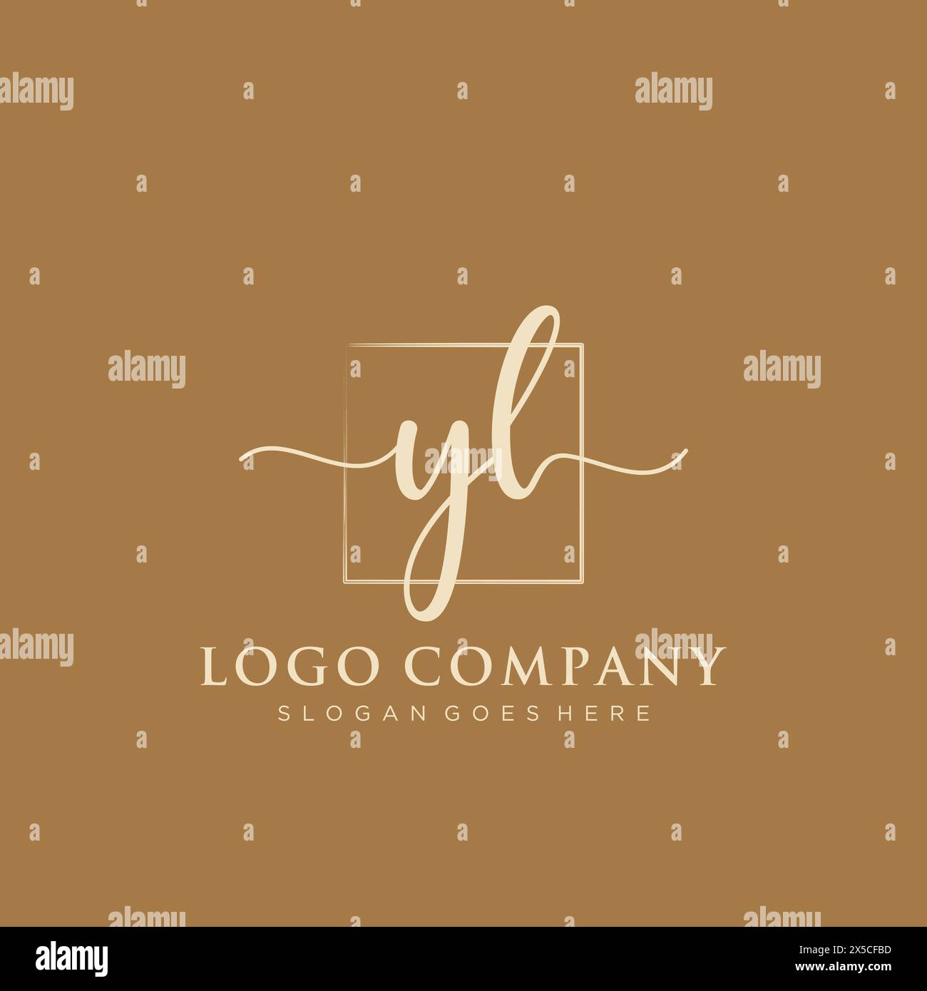 YL Initial handwriting logo with rectangle Stock Vector