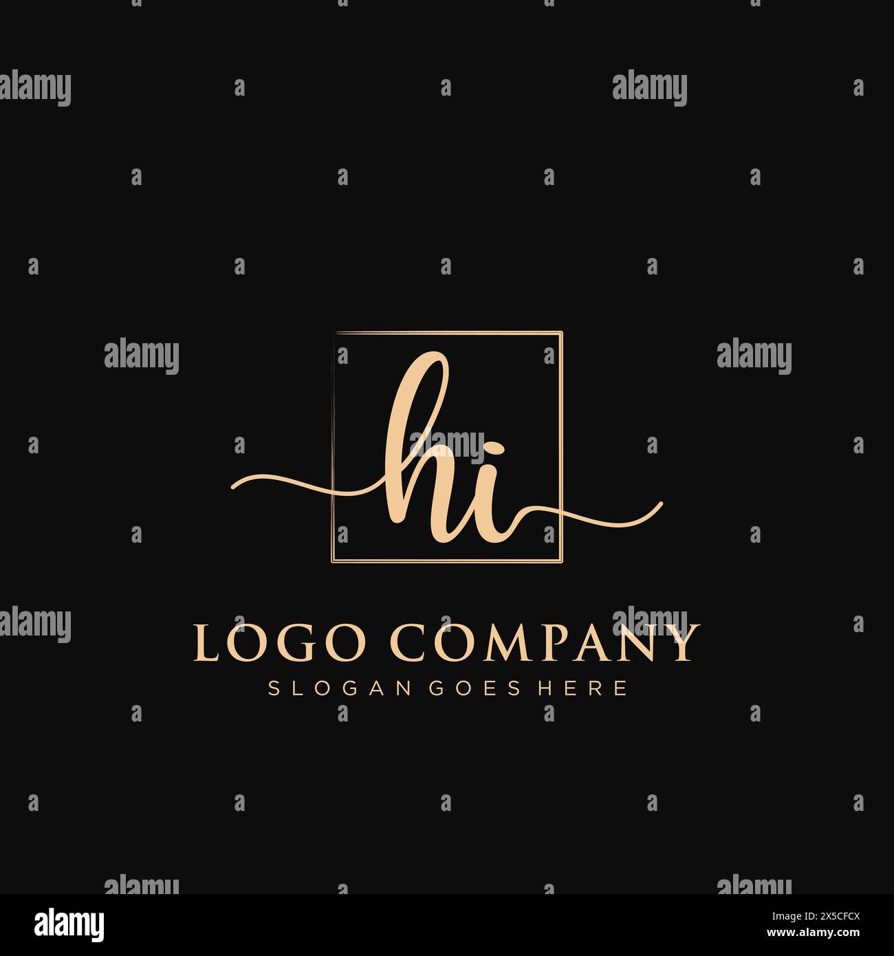 HI Initial handwriting logo with rectangle Stock Vector