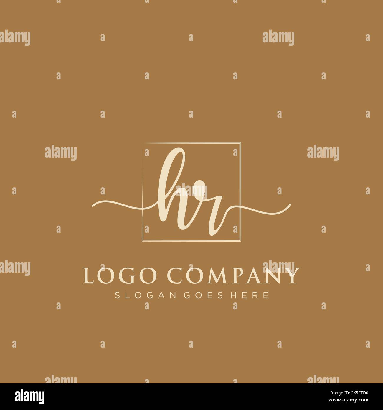 HR Initial handwriting logo with rectangle Stock Vector