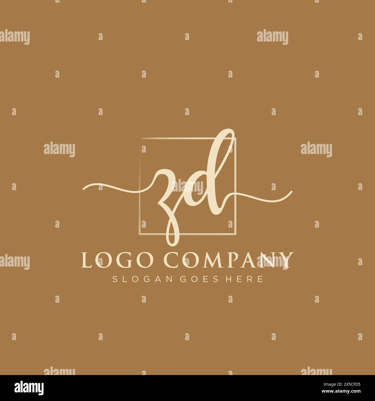 ZD Initial handwriting logo with rectangle Stock Vector