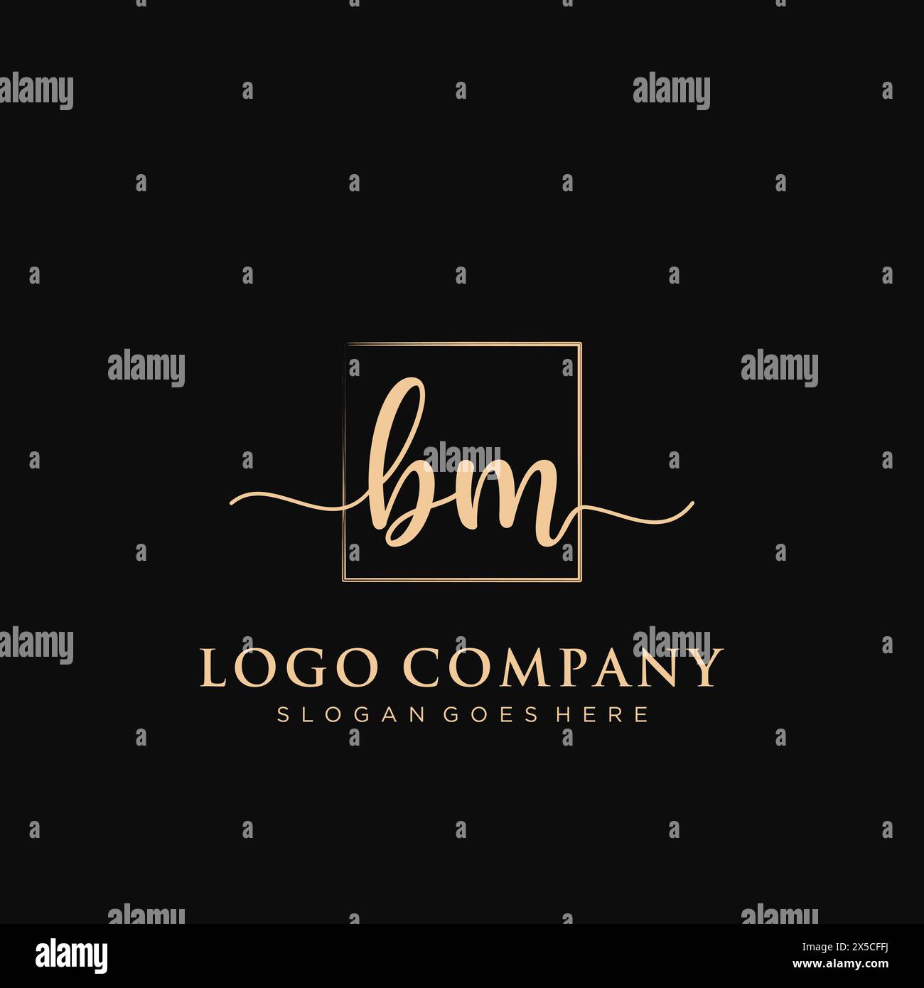 BM Initial handwriting logo with rectangle Stock Vector