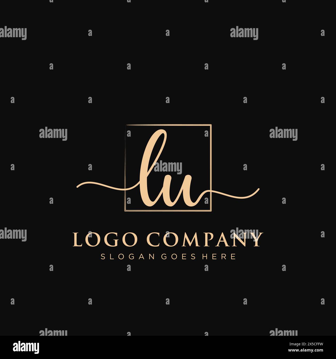 LU Initial handwriting logo with rectangle Stock Vector