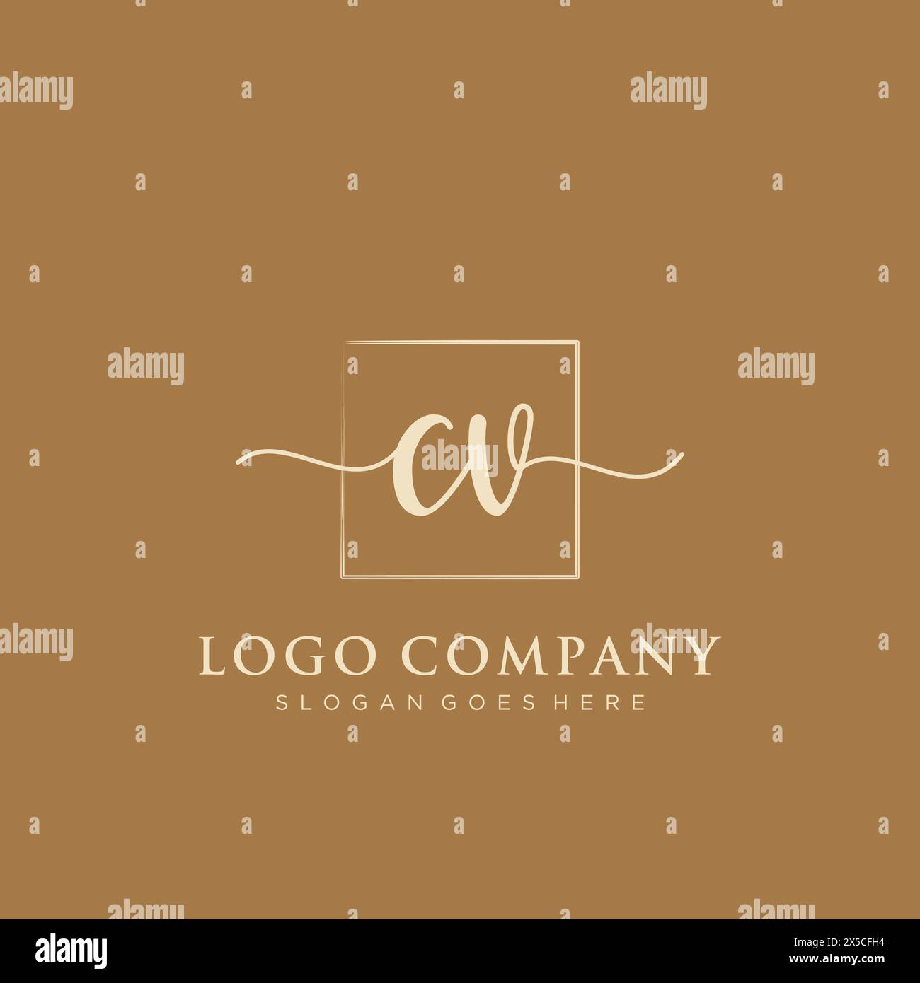 CV Initial handwriting logo with rectangle Stock Vector