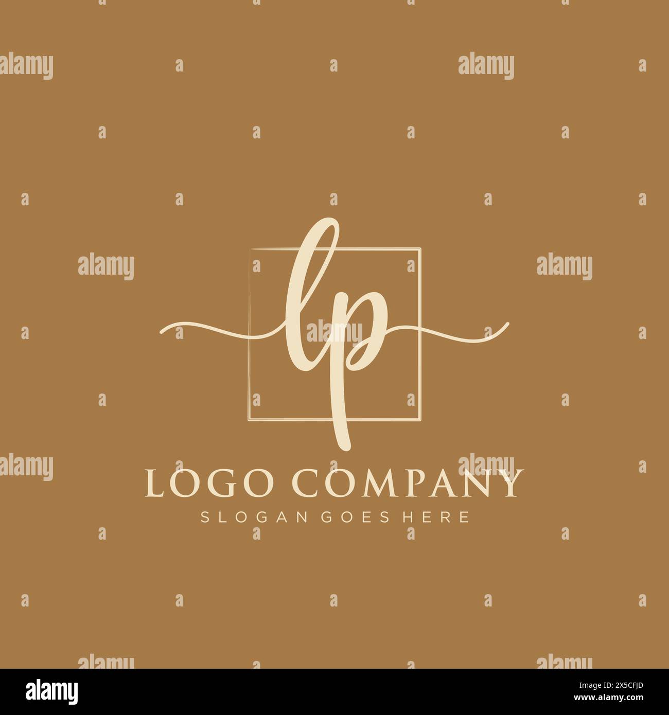 LP Initial handwriting logo with rectangle Stock Vector
