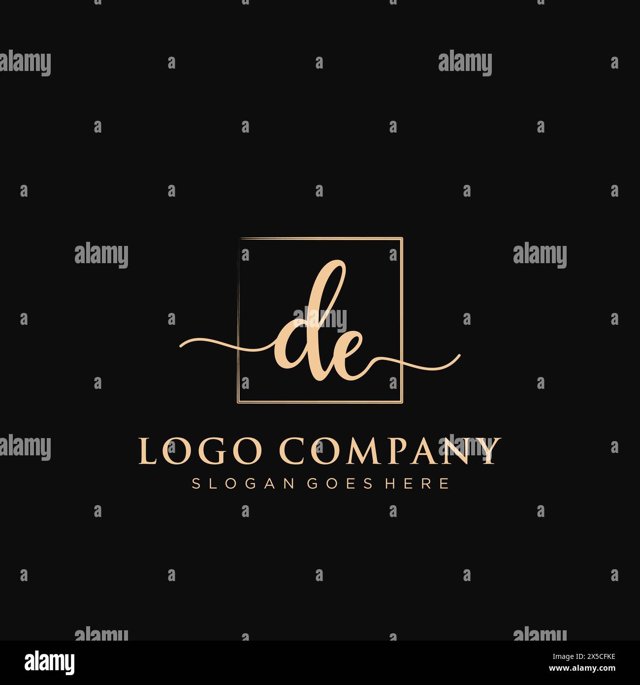 DE Initial handwriting logo with rectangle Stock Vector