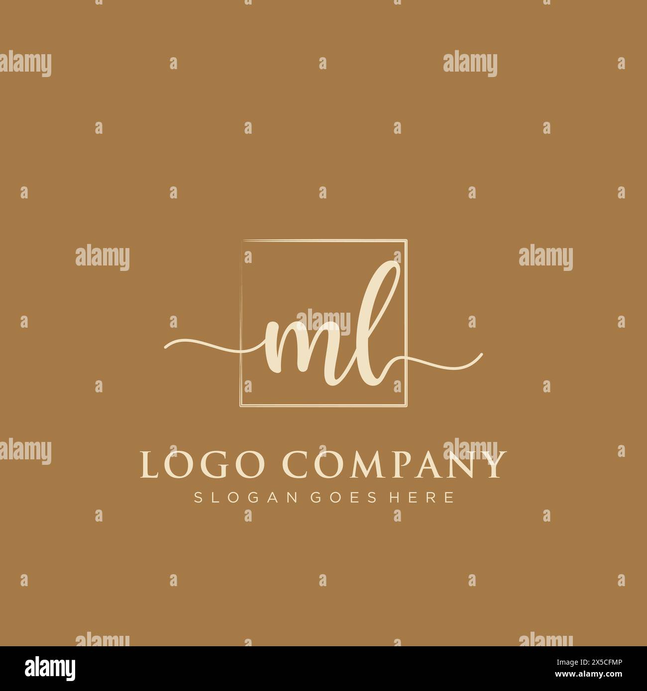 ML Initial handwriting logo with rectangle Stock Vector