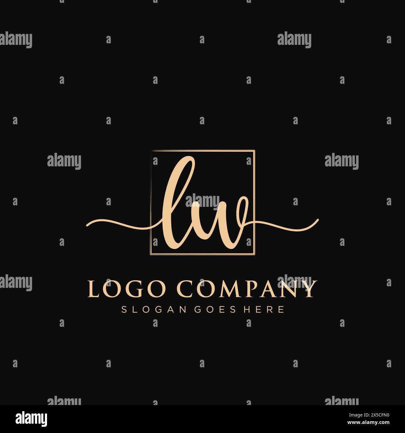 LW Initial handwriting logo with rectangle Stock Vector