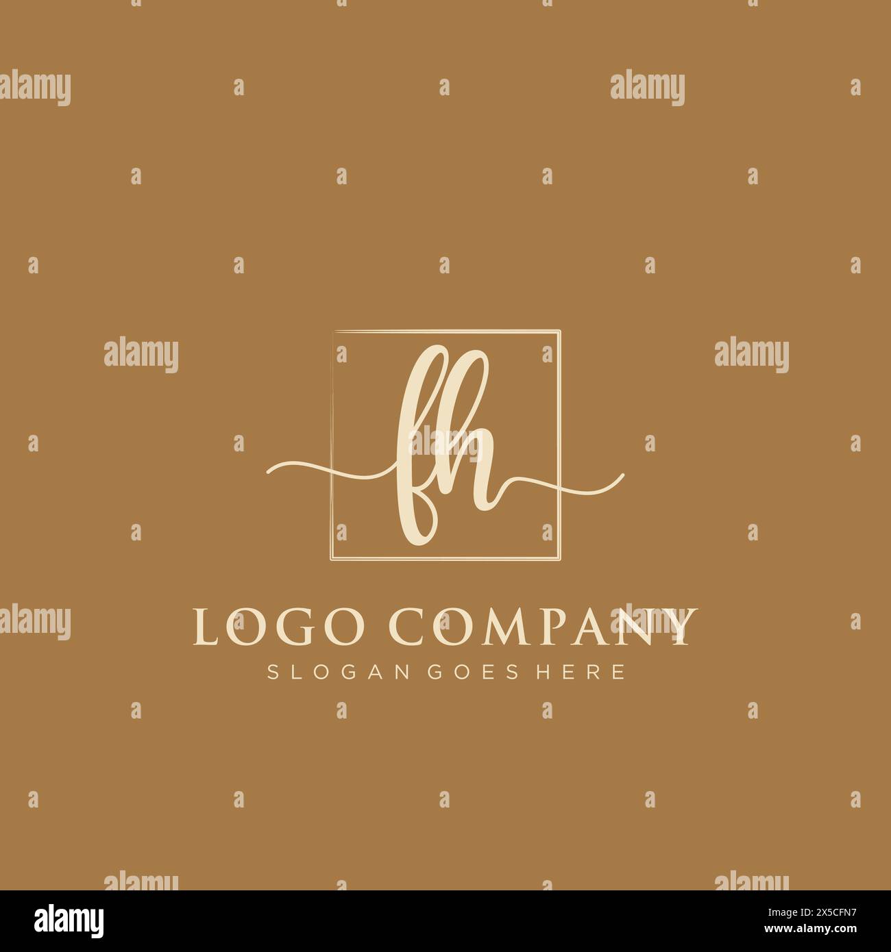 FH Initial handwriting logo with rectangle Stock Vector