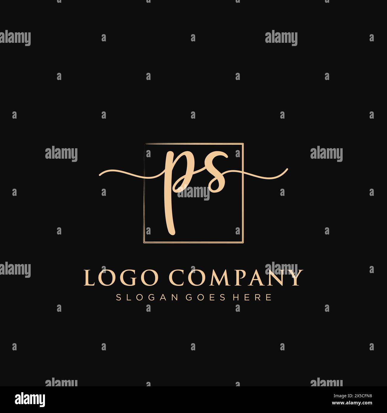 PS Initial handwriting logo with rectangle Stock Vector