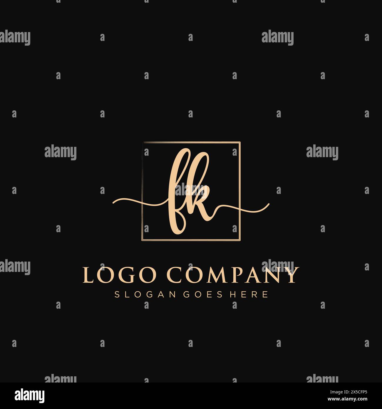 FK Initial handwriting logo with rectangle Stock Vector