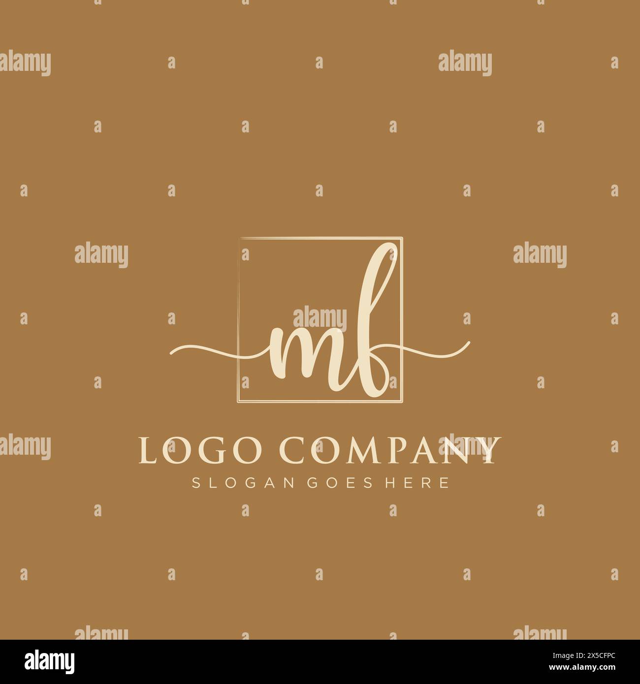 MF Initial handwriting logo with rectangle Stock Vector