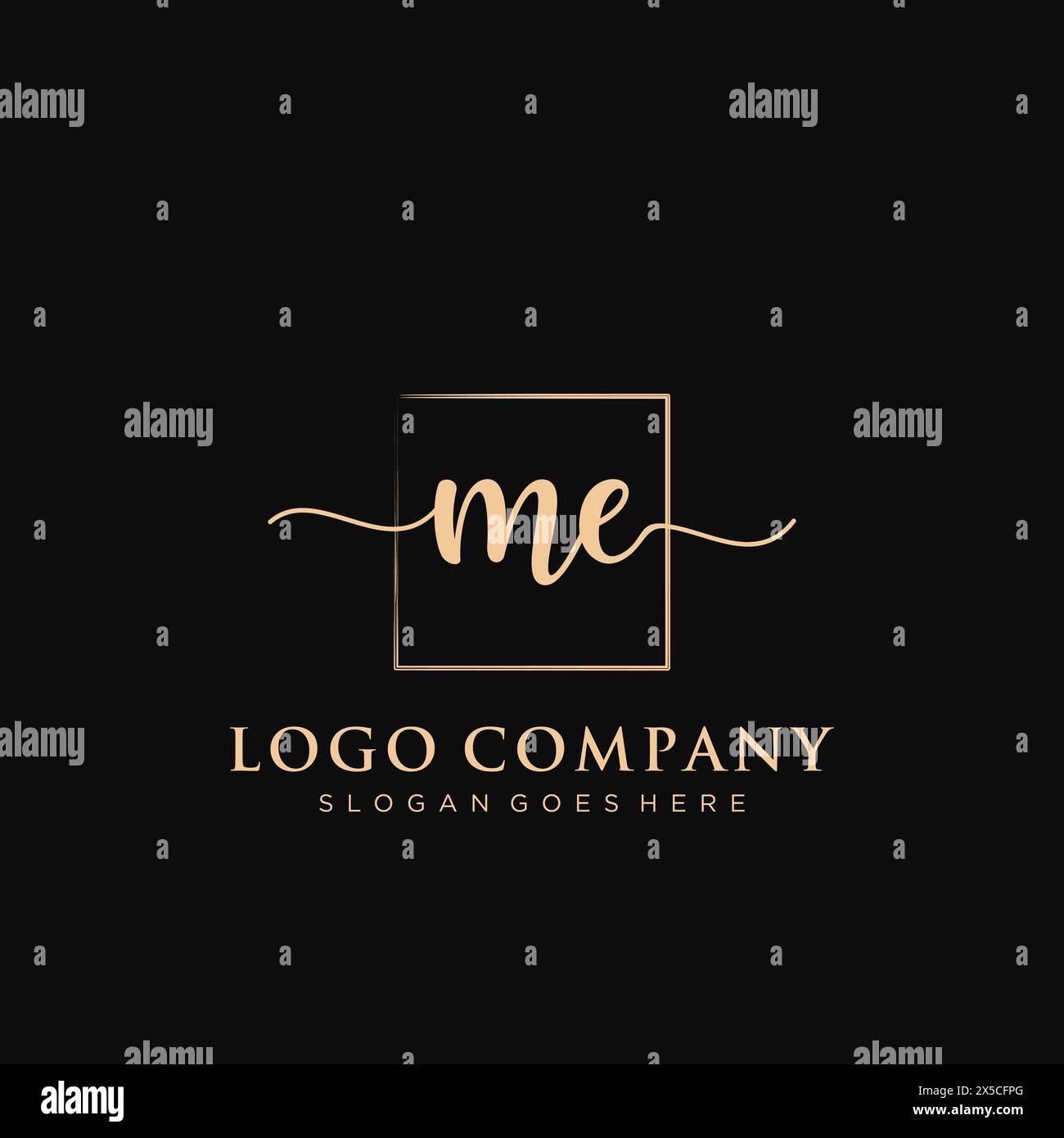 ME Initial handwriting logo with rectangle Stock Vector