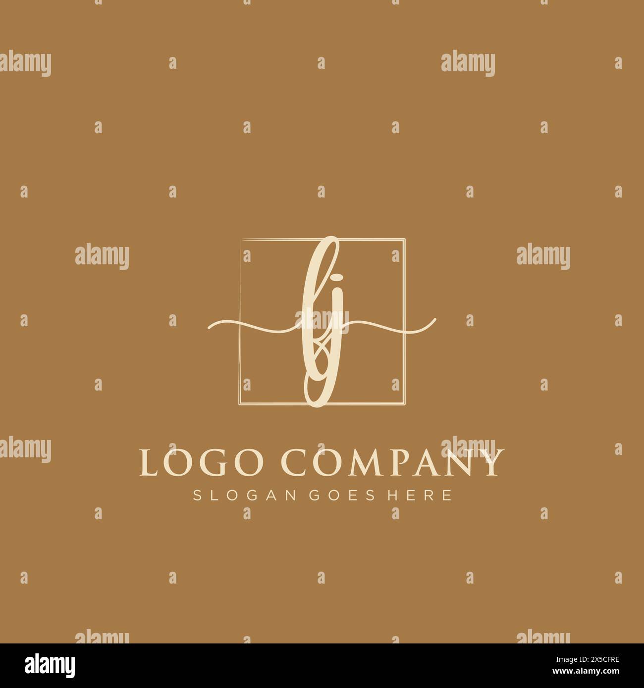 FJ Initial handwriting logo with rectangle Stock Vector