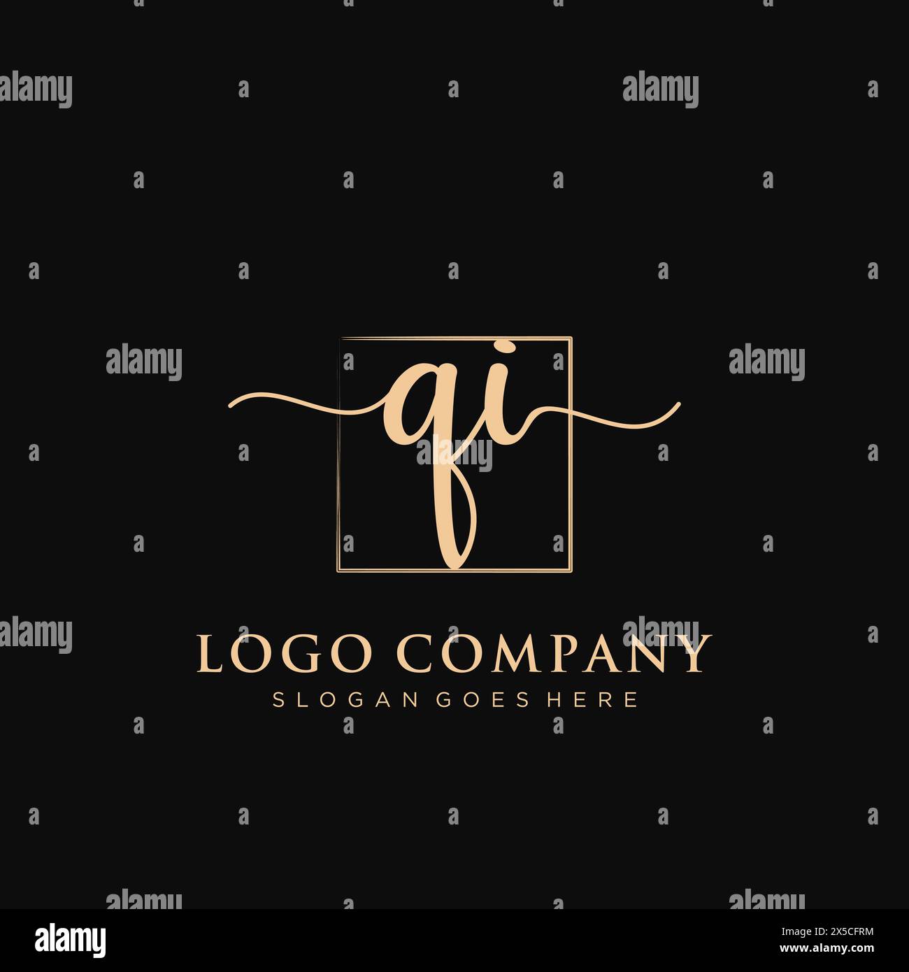 QI Initial handwriting logo with rectangle Stock Vector