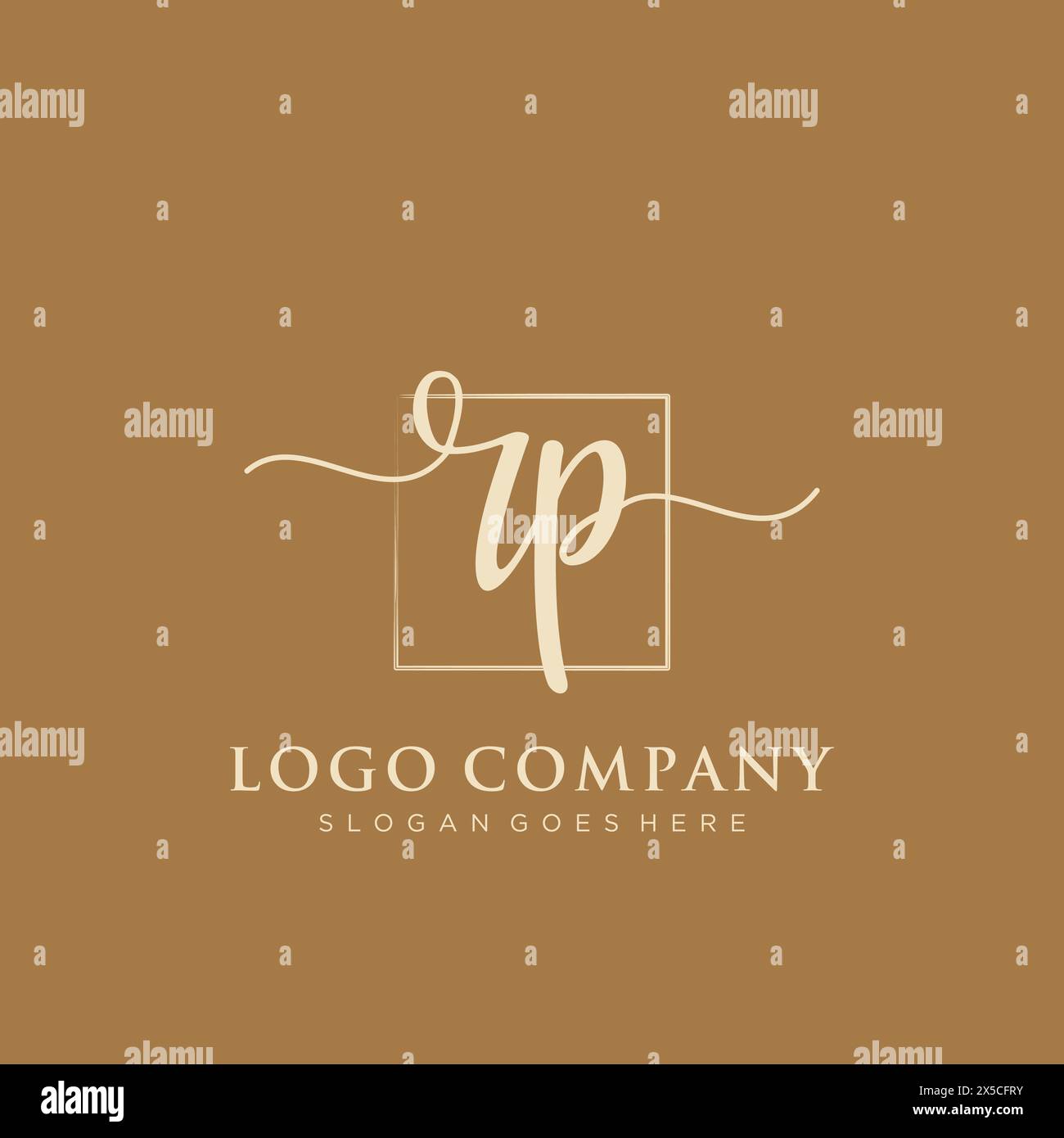 RP Initial handwriting logo with rectangle Stock Vector