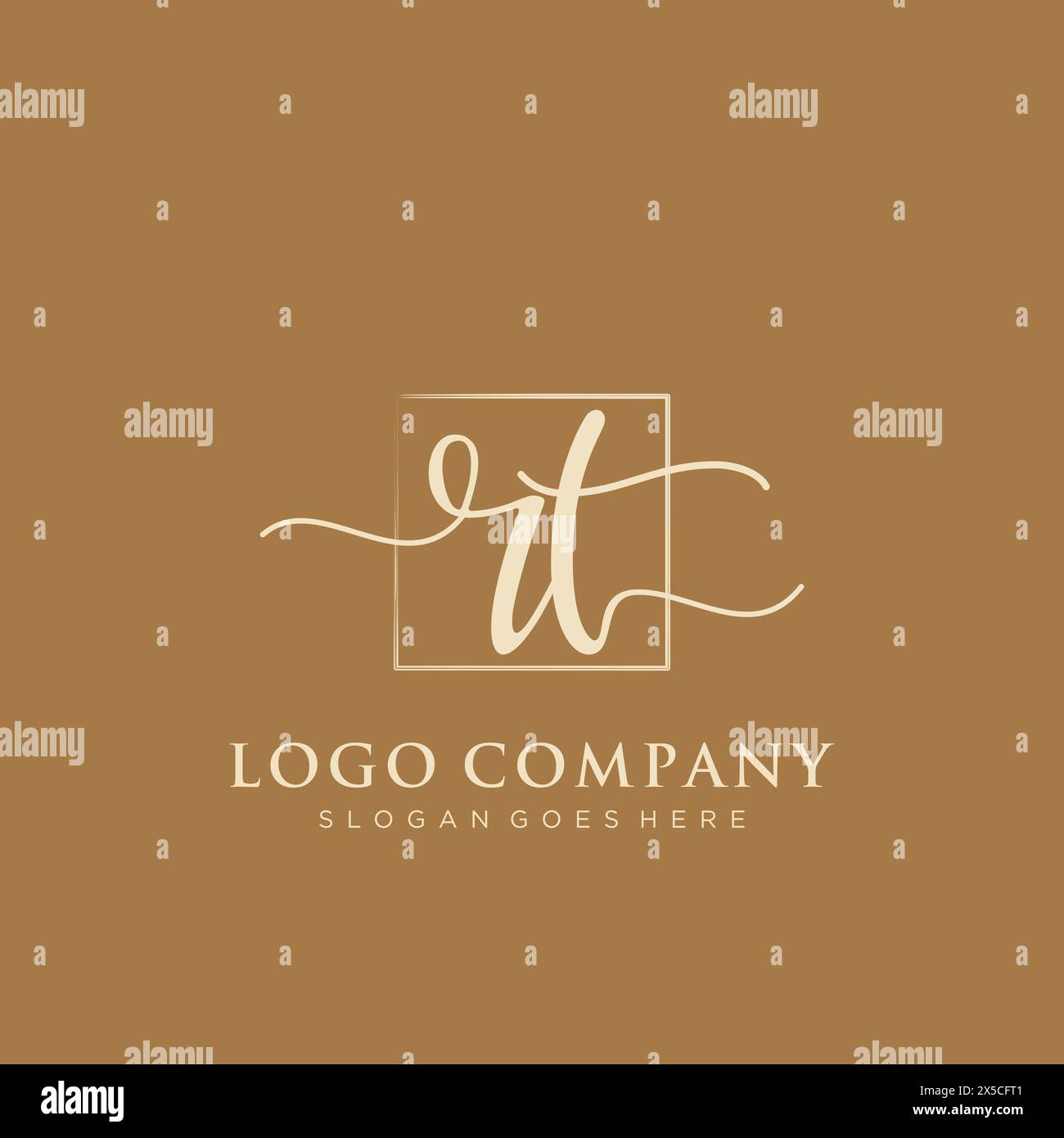 RT Initial handwriting logo with rectangle Stock Vector