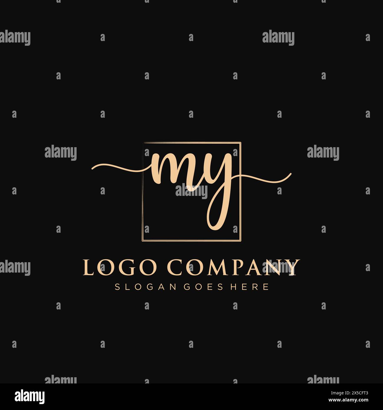 MY Initial handwriting logo with rectangle Stock Vector